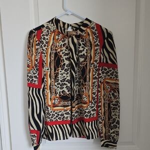 Marc New York Animal & Chain Print Top in Cream, Black, Red